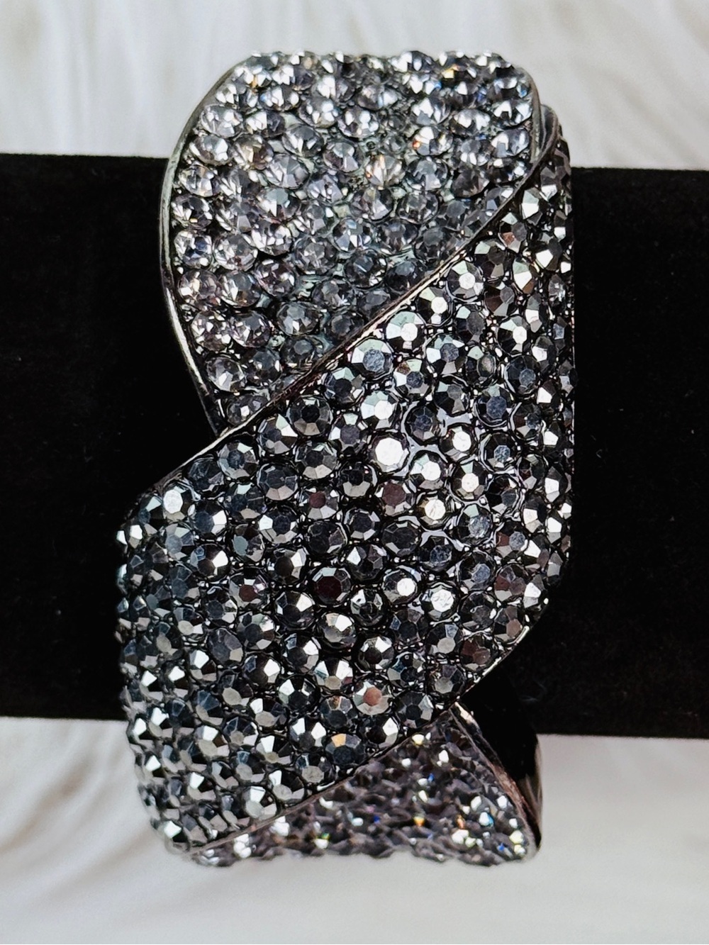 Beautiful, heavy weighted, black gunmetal bling wide band bracelet